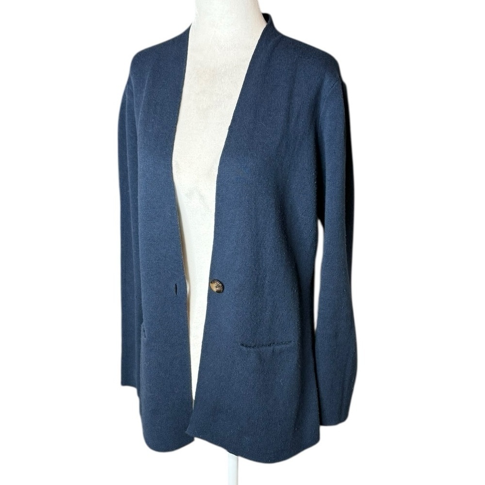 NIC+ZOE Blue Cardigan Sweater V-Neck Fitted FEMME SLEEVE JACKET size Small - Picture 10 of 13